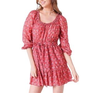 Xirena Jia Coral Blush Long Sleeve Floral Print
Mini Dress Women's Size Medium